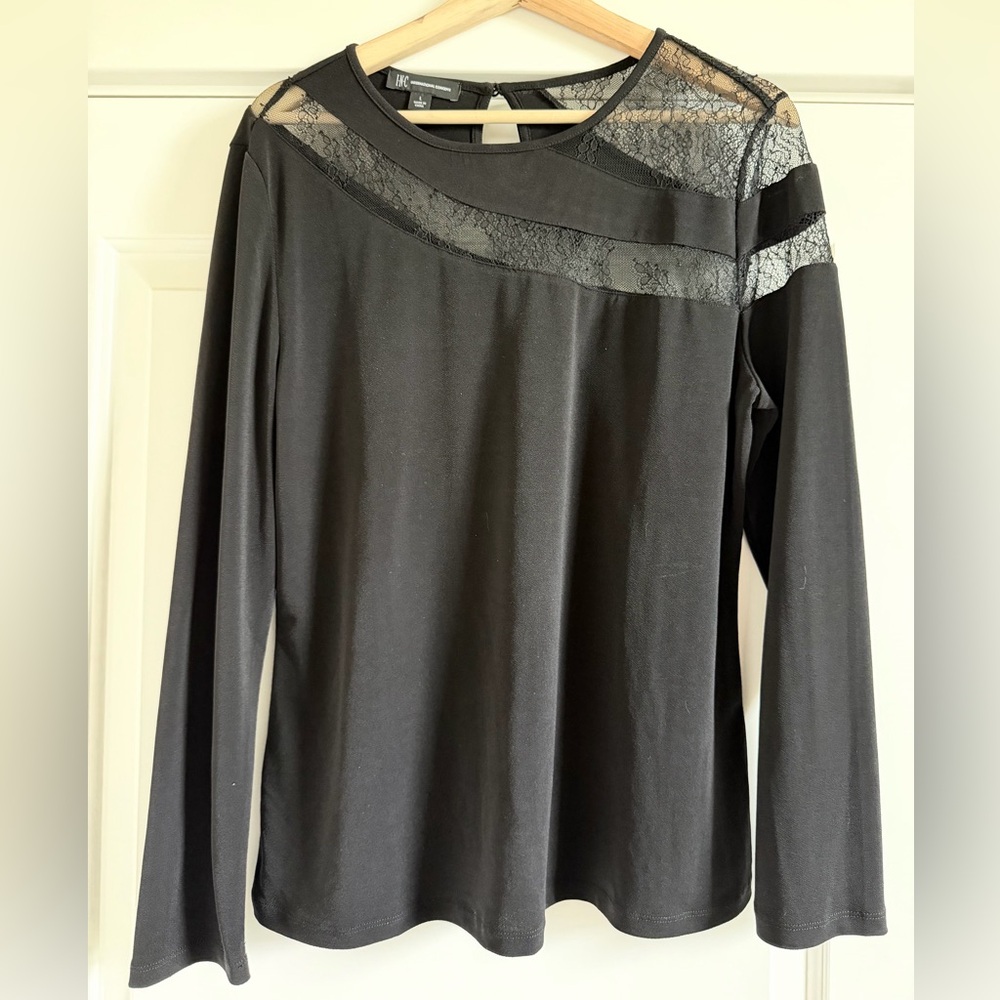 I.N.C. Black Long Sleeve Top with Lace Accents